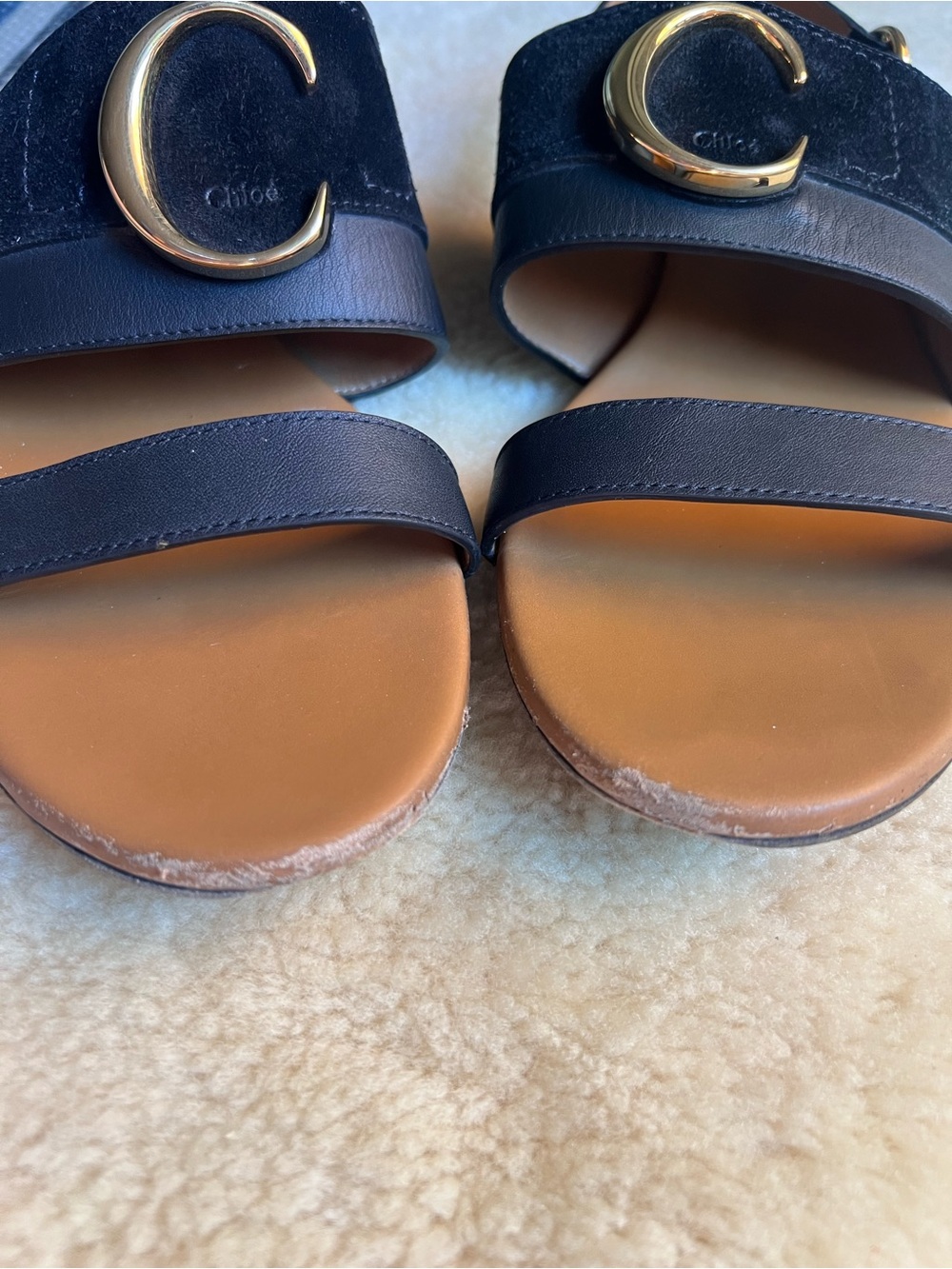 CHLOE C Slingback Sandals Sz 39 US 9 Suede Leather Black Chic Luxury Summer - Picture 3 of 16